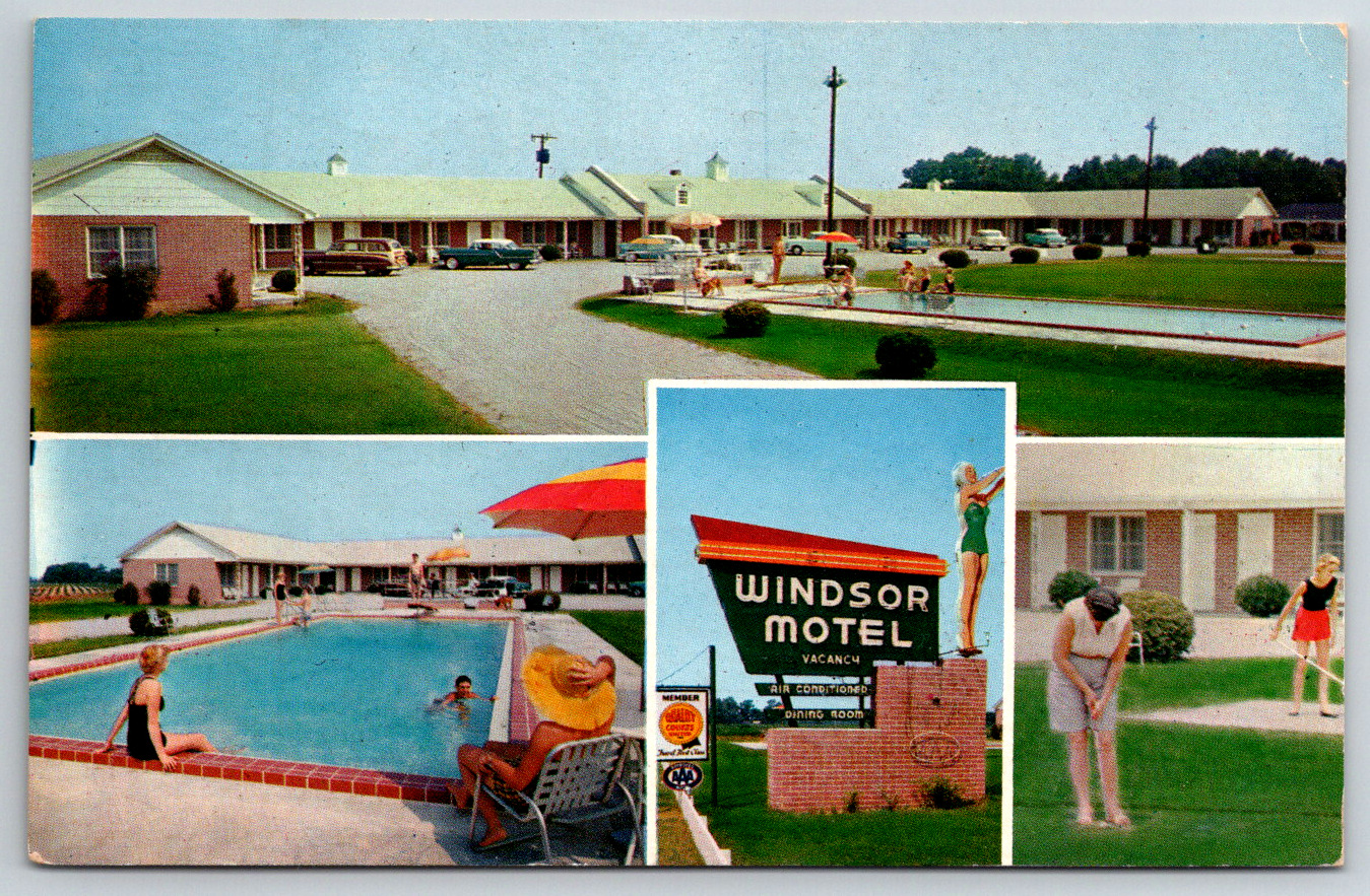 c1960s Windsor Motel Dining Room Summerton South Carolina Vintage Postcard