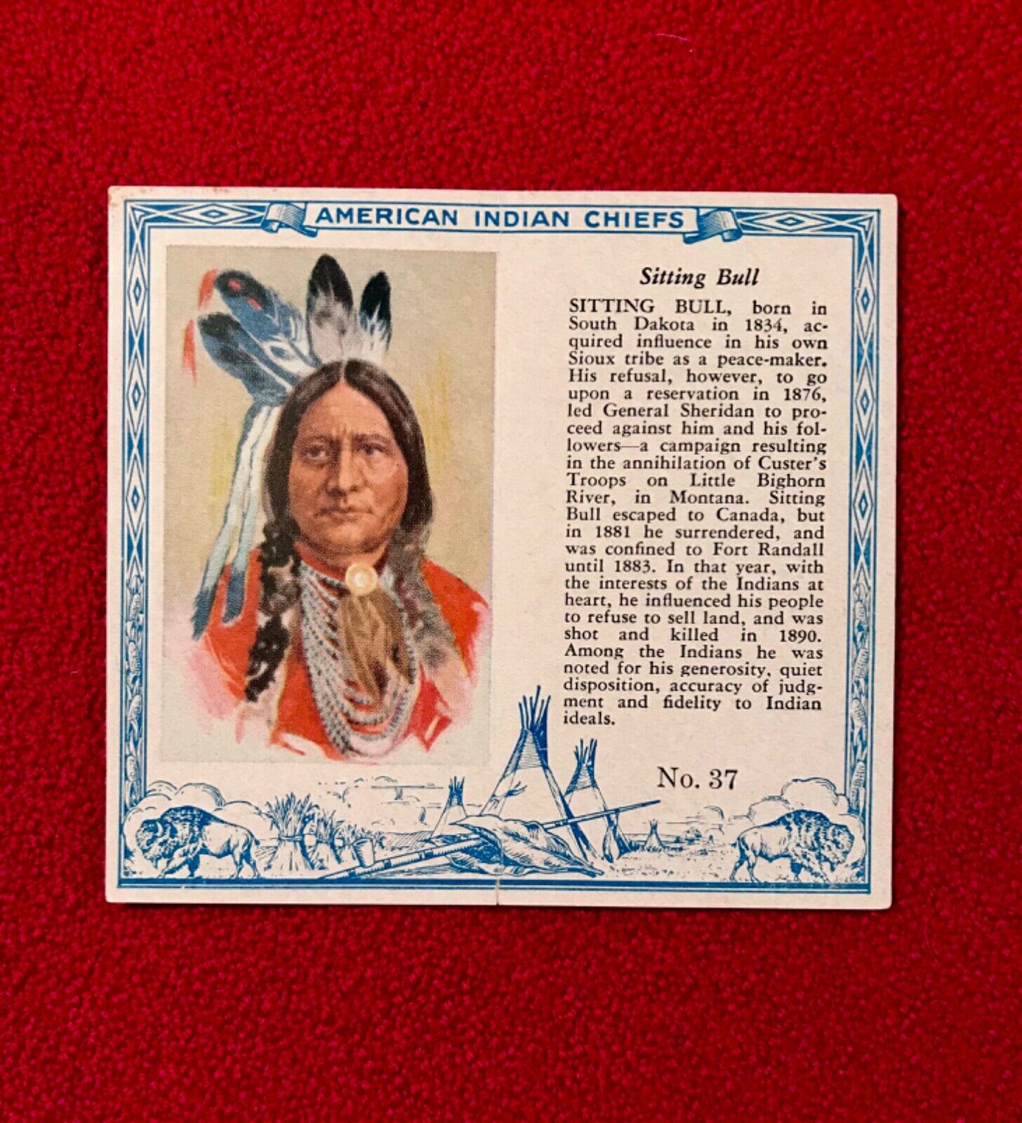 Sitting Bull card # 37 Redman Tobacco,American Indian card series