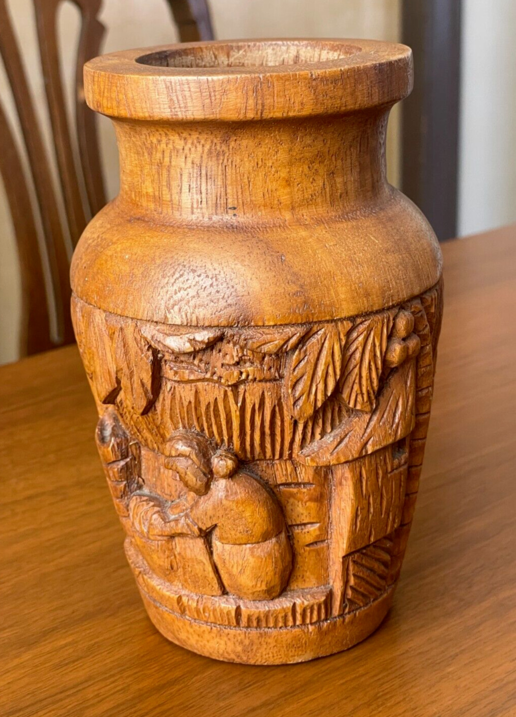 Hand Carved Wood Vase, Appears to be South American, 6.25\