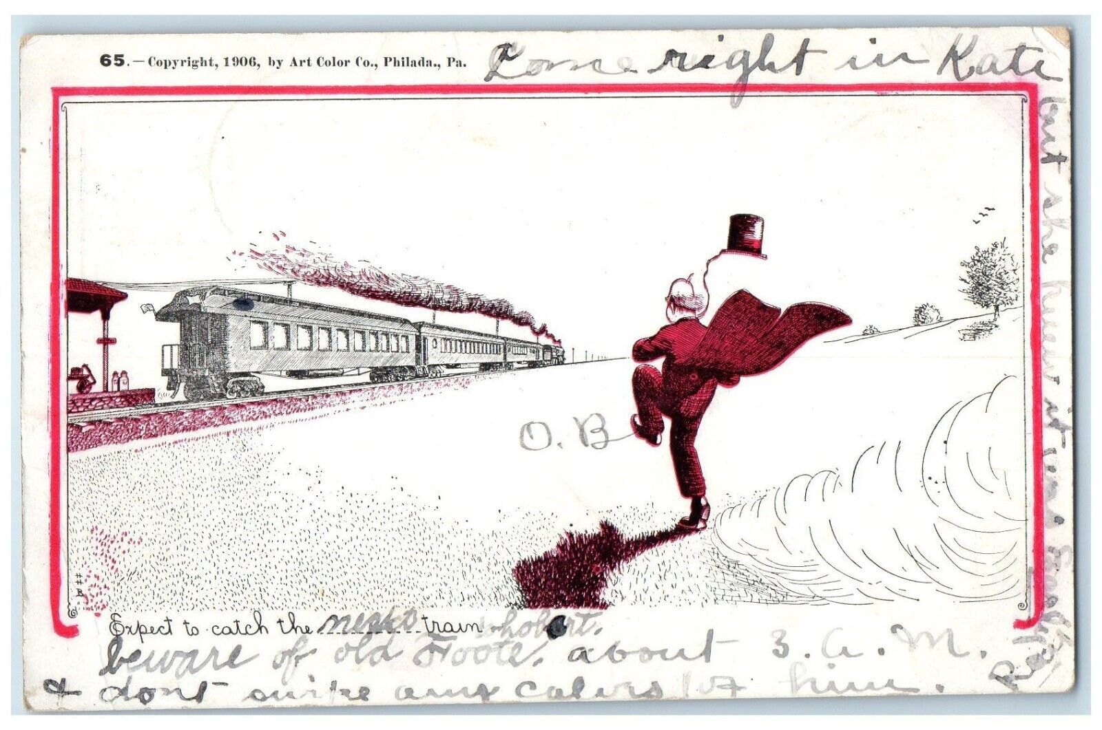 1906 Man Running Expect To Catch The Train Bovina New York NY Antique Postcard