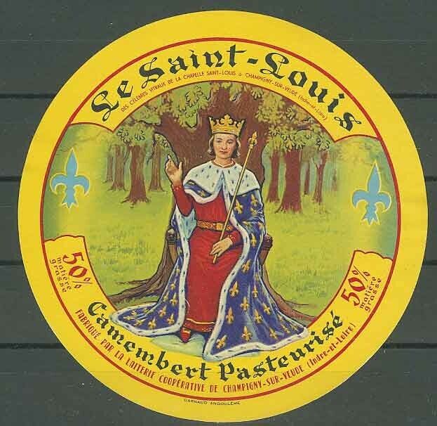 Camembert Cheese label Le Saint Louis France King Heraldic lily