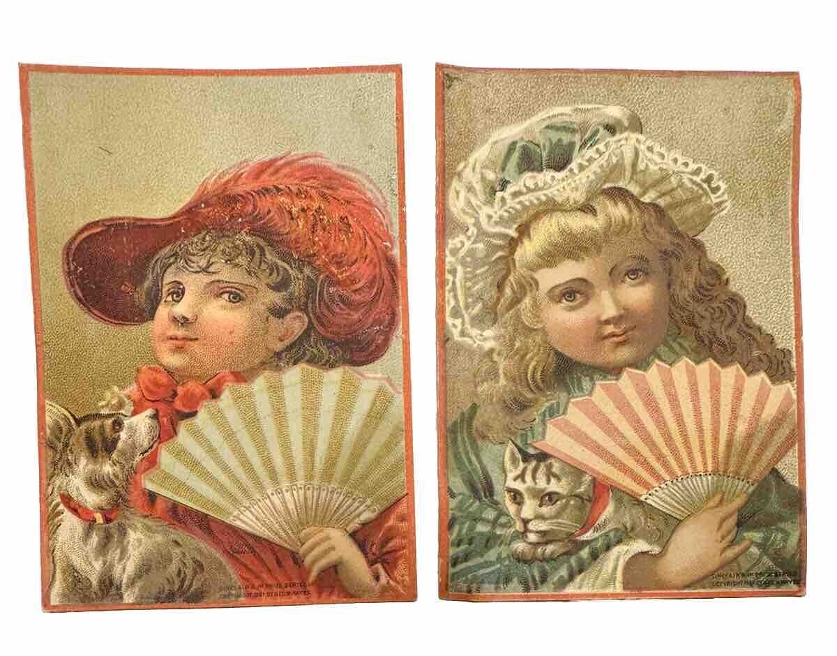 2 Victorian Trade Cards 1881 Geo M Hayes Illustrator Sinclair’s Prize Fans B61