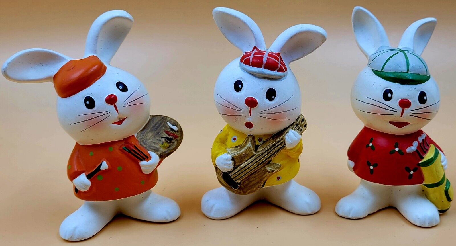 Vintage Ceramic Bunnies Numbered Signed PO Japan Anthropomorphic 4\