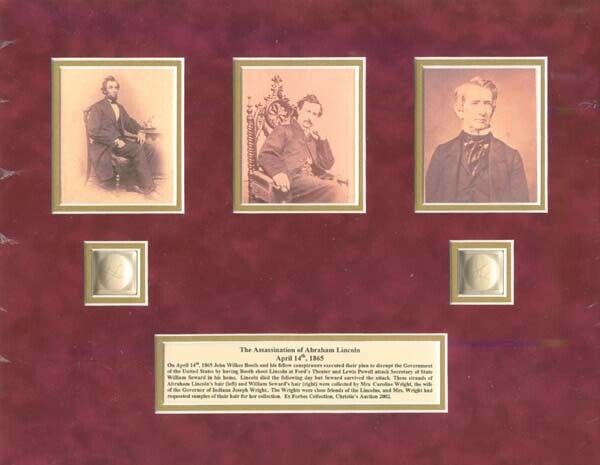 Actual Hairs of Abraham Lincoln and William H. Seward - Relic - LAST ONE - Pres