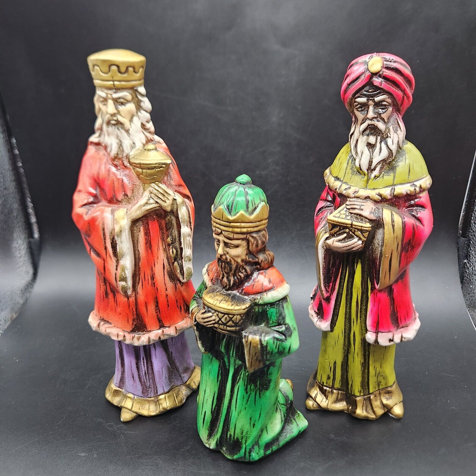 MCM Vintage RB Paper Mache Three Wise Men Nativity Scene Figurines 9\