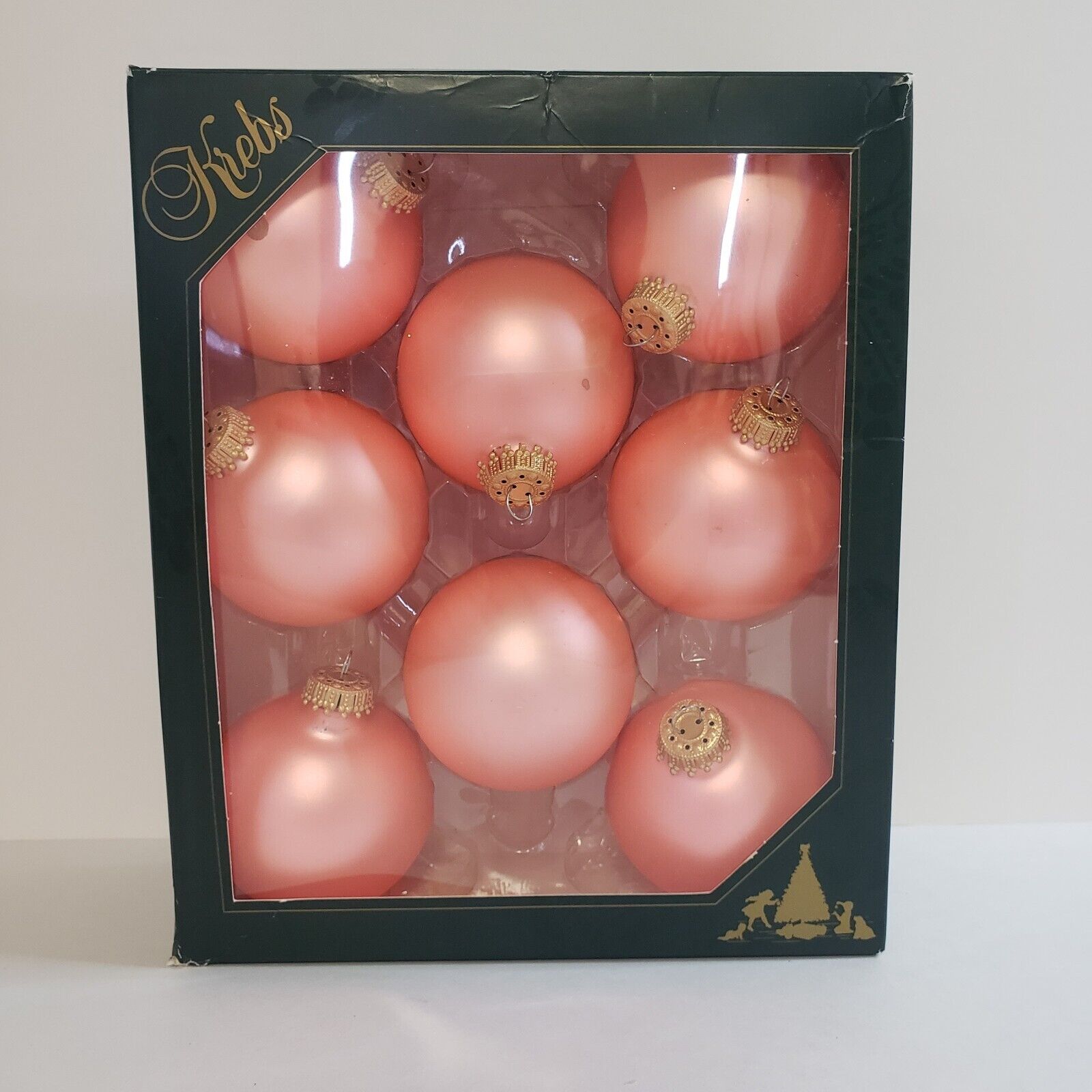 Christmas By Krebs Coral Velvet Pink Ball Glass Ornaments 8 Pack Vintage