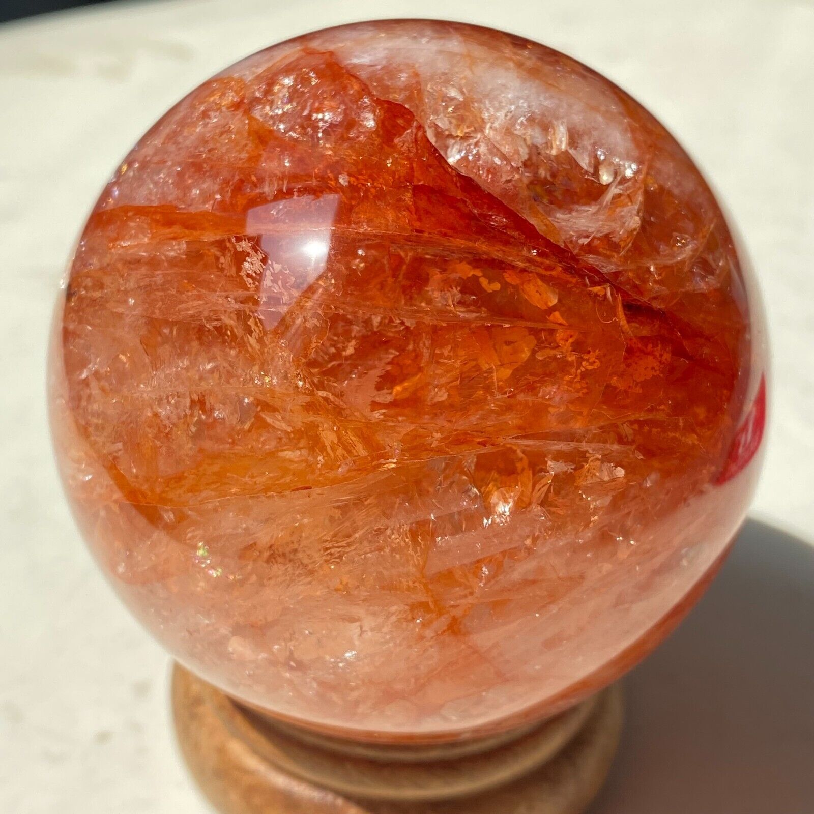 1.11LB TOP Natural Red Glue Flower Quartz Crystal Ball Reiki Energy Healing R18