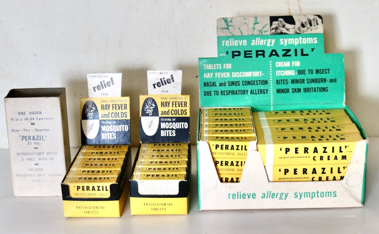 PERAZIL vintage EMPTY display lot promo Burroughs Wellcome