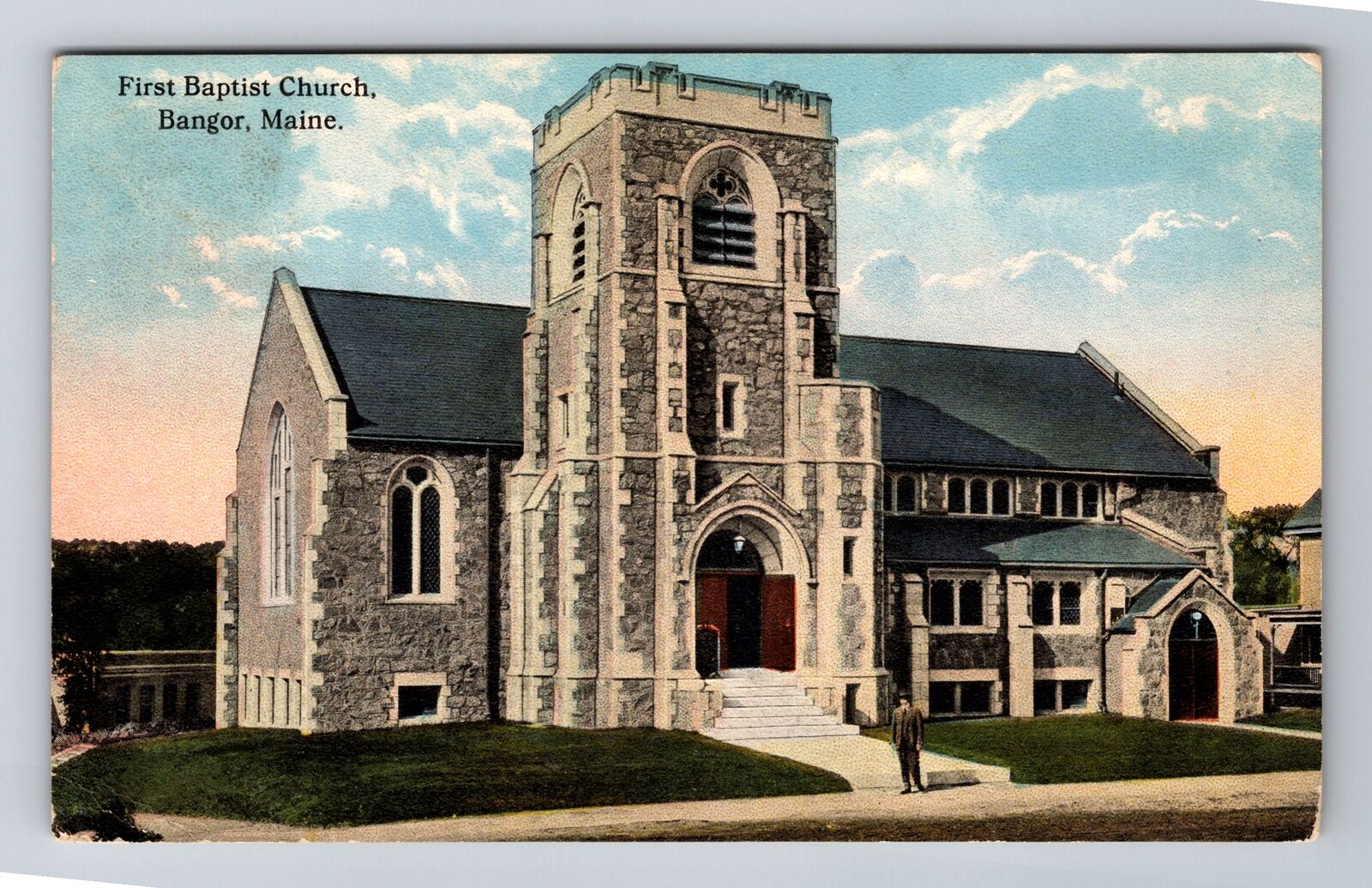 Bangor ME-Maine, First Baptist Church, Antique Vintage Souvenir Postcard