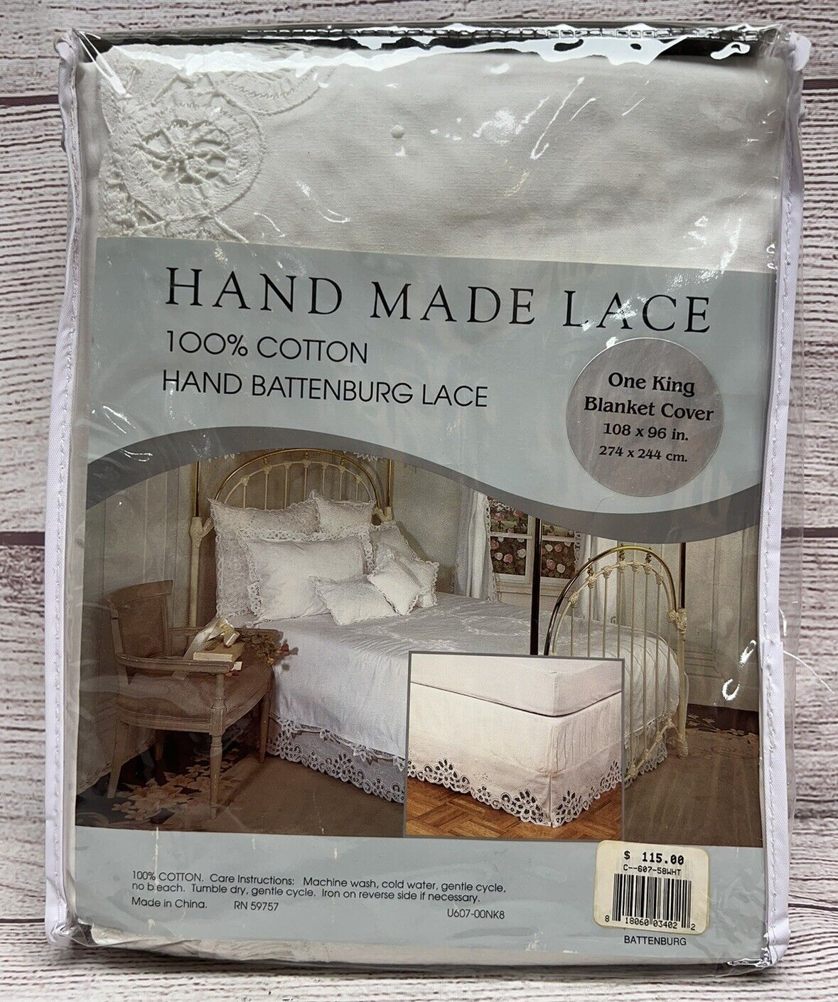 Hand Made Lace Battenburg Lace King Blanket  Cotton Cover SZ 108x96 Vintage New