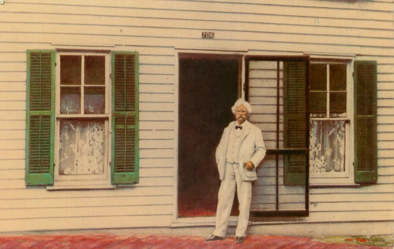Mark Twain Visiting Boyhood Home in 1902, Hannibal MO Vintage Unposted Postcard