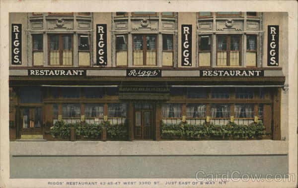 New York City,NY Riggs\' Restaurant Antique Postcard Vintage Post Card