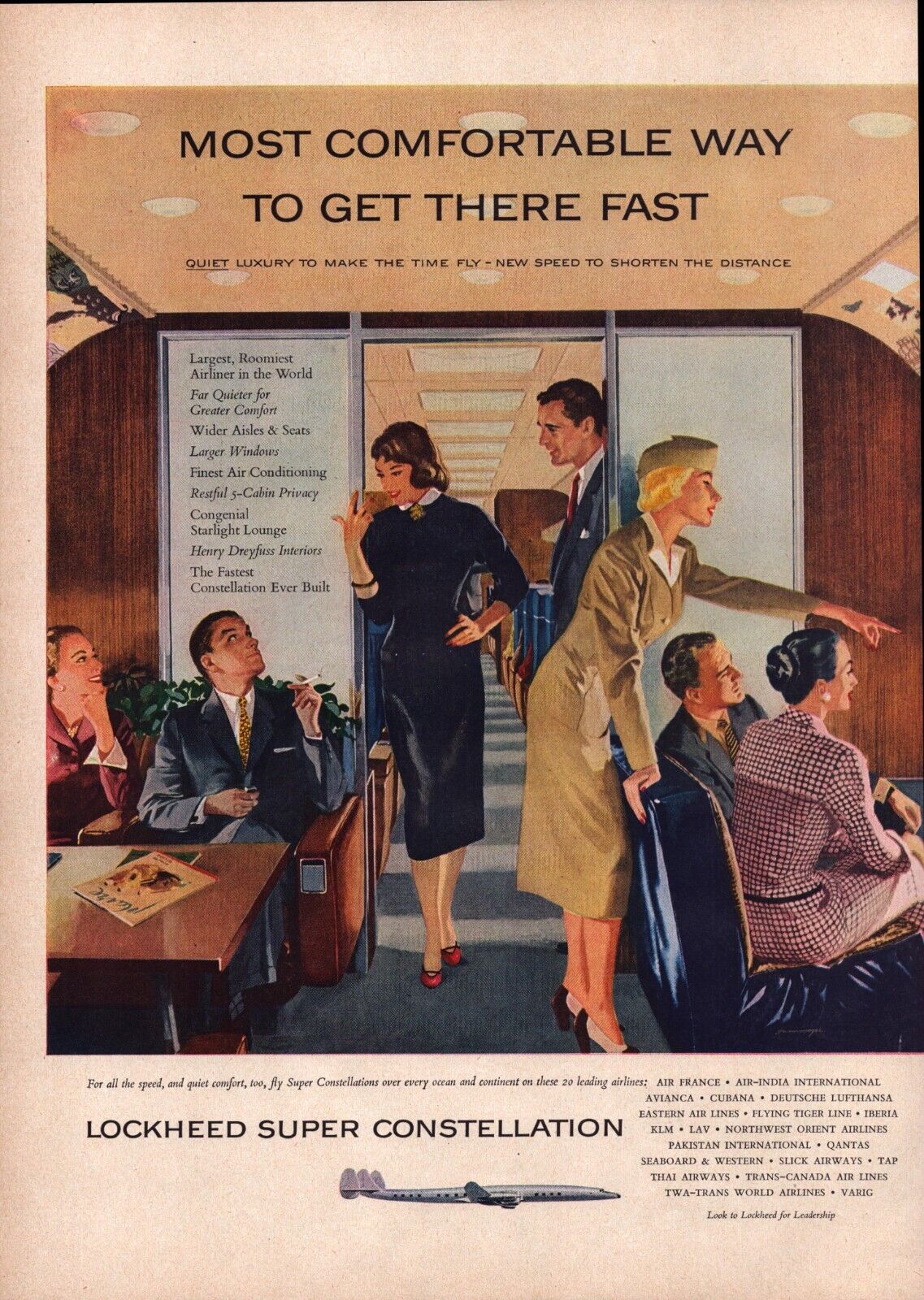 1955 Lockheed Super Constellation Airplane Interior Color Vintage Print Ad-CRC-1