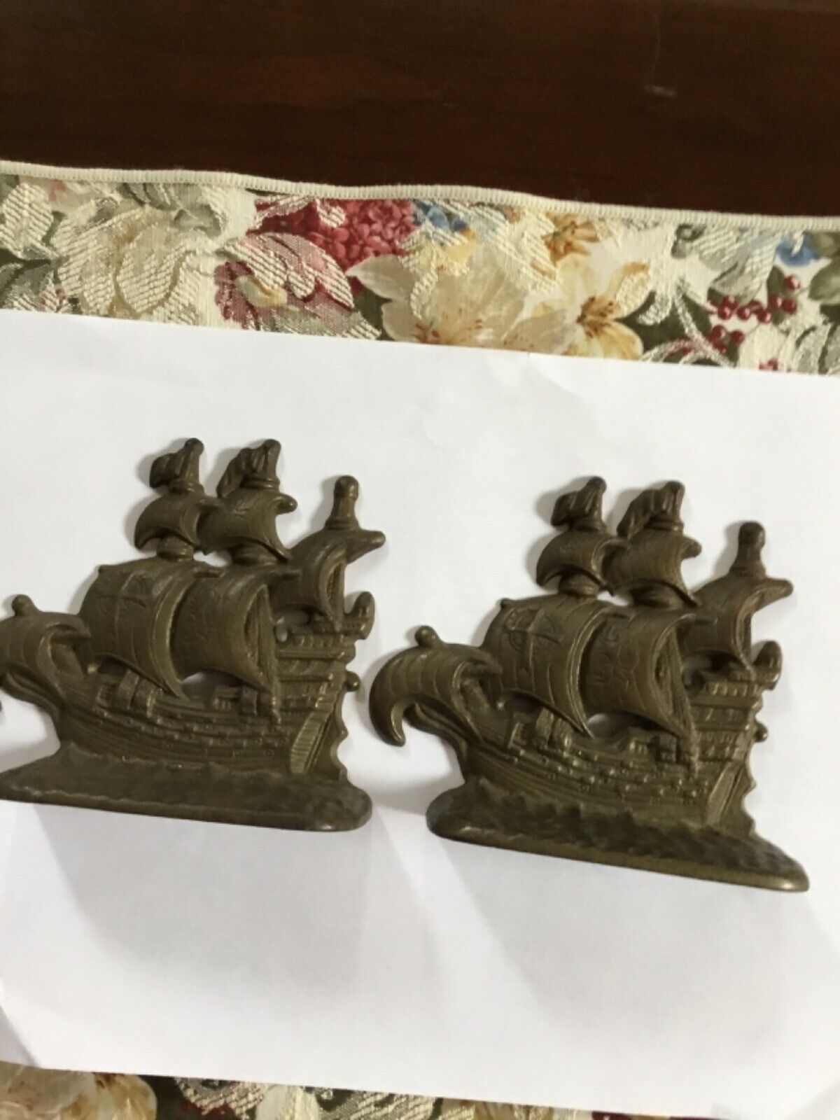 VINTAGE 1920s ANTIQUE BRASS CAST METAL HEAVY PIRATE CLIPPER SHIPS BOOK ENDS PAIR
