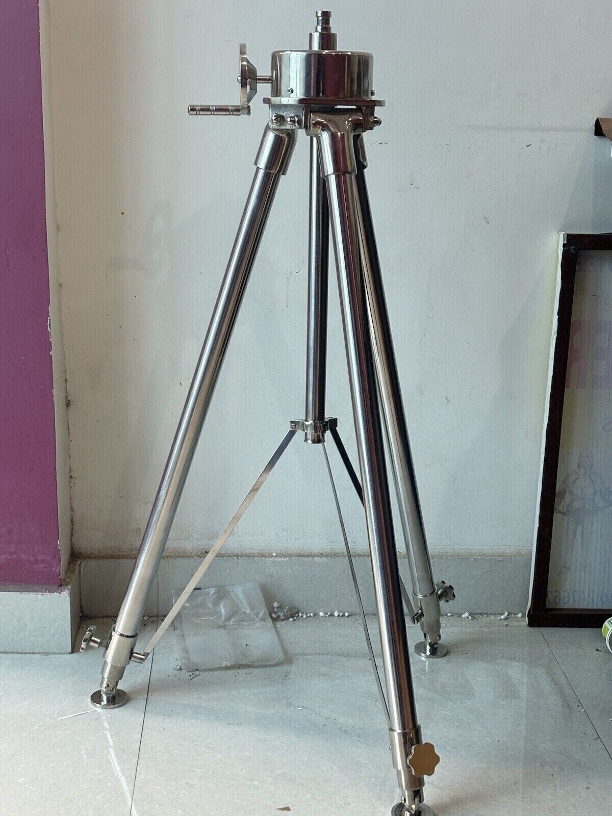 Vintage Work Steel Floor Standing Tripod Antique Heavy Quality Silver Nautical
