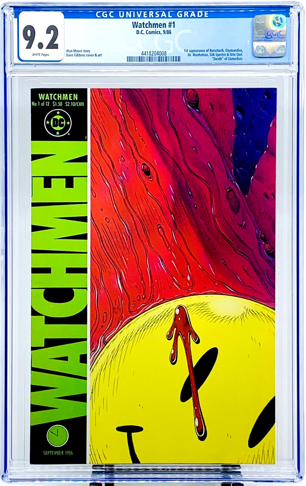 Watchmen #1 CGC 9.2 NM White 1986 1st App Dr Manhattan Rorschach Key JUST GRADED