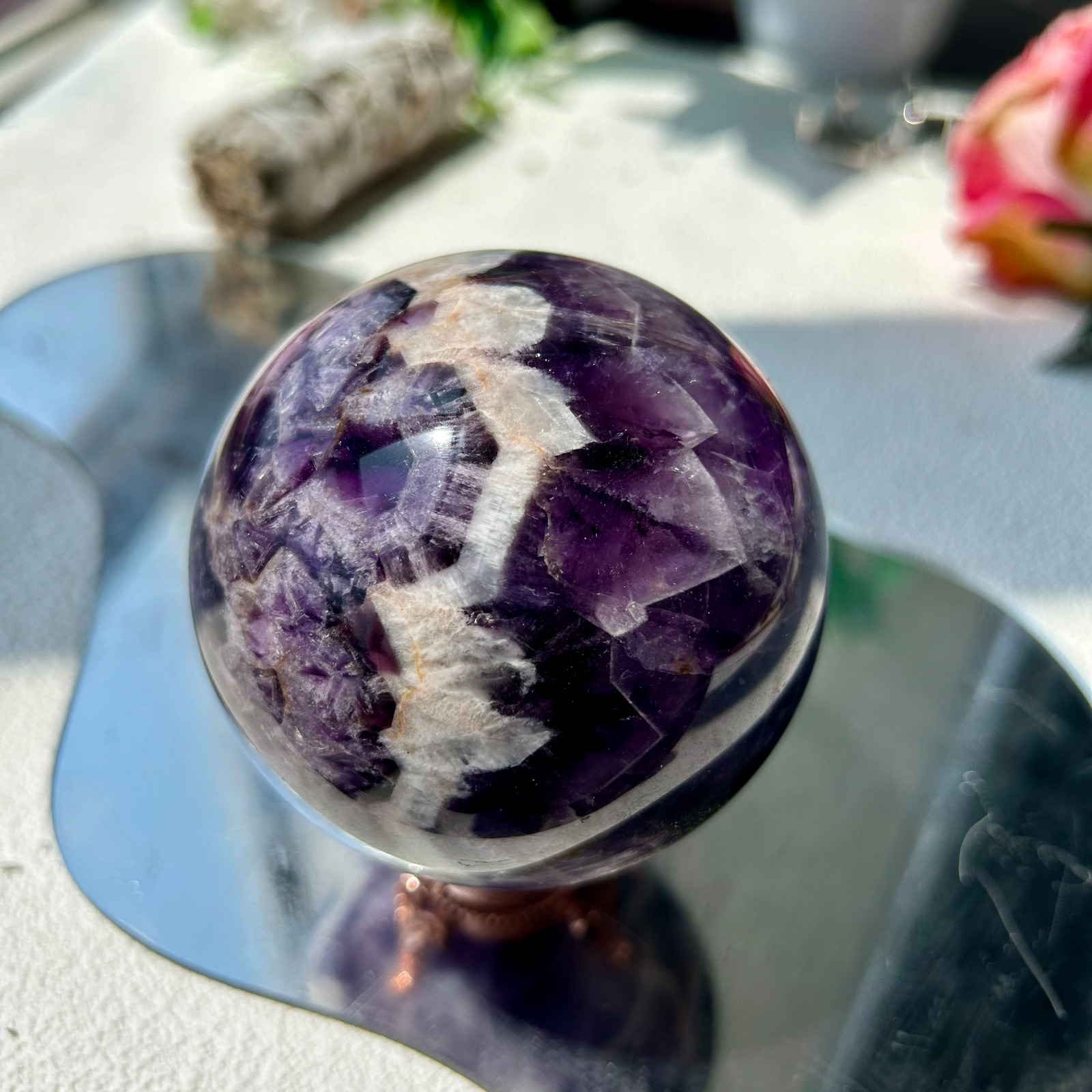 650g 77mm Natural Dream Amethyst Quartz Crystal Sphere Ball Healing 6th