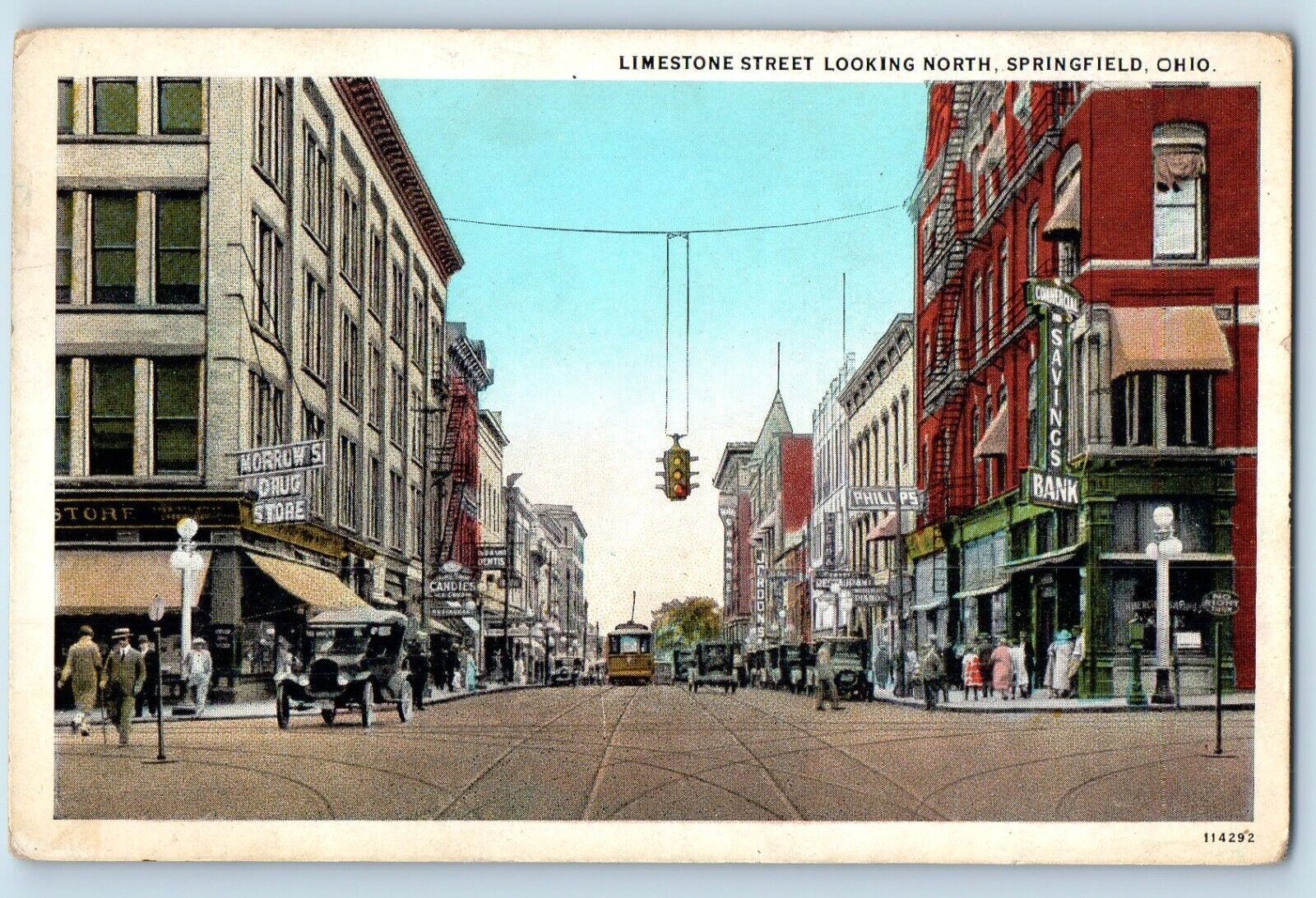 Springfield Ohio OH Postcard Limestone Street Looking North Scene Streetcar 1920