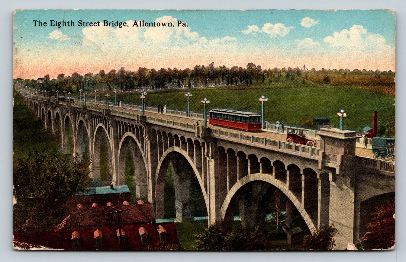 c1910s Eighth Street Bridge Classic Vehicles Allentown PA ANTIQUE Postcard
