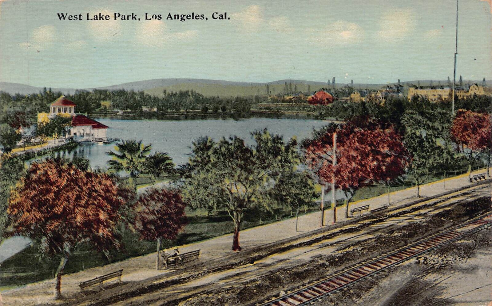 Los Angeles CA Metro Railroad Westlake MacArthur Park station Vtg Postcard B32