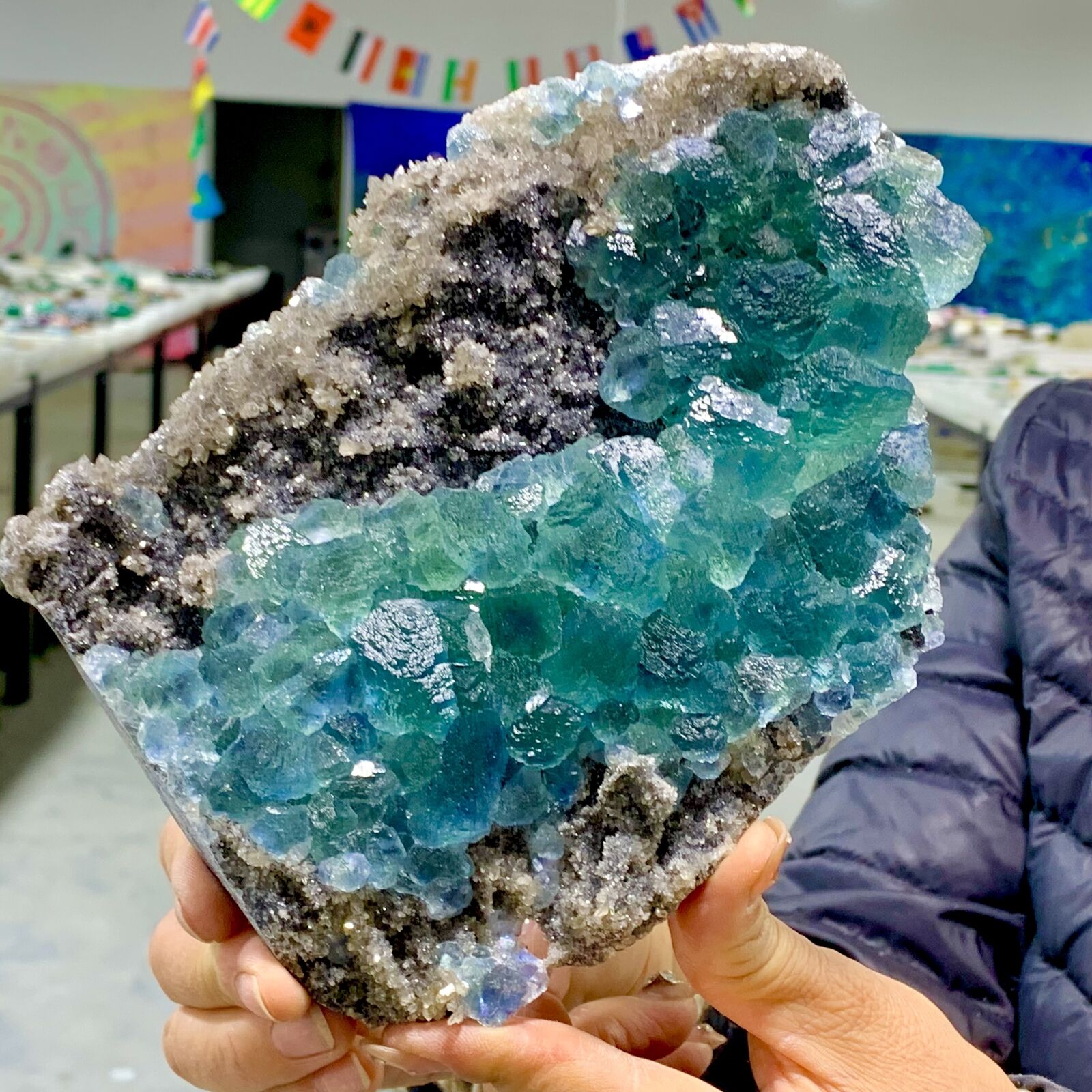 1.95LB Rare transparent BLUE cubic fluorite mineral crystal sample / China