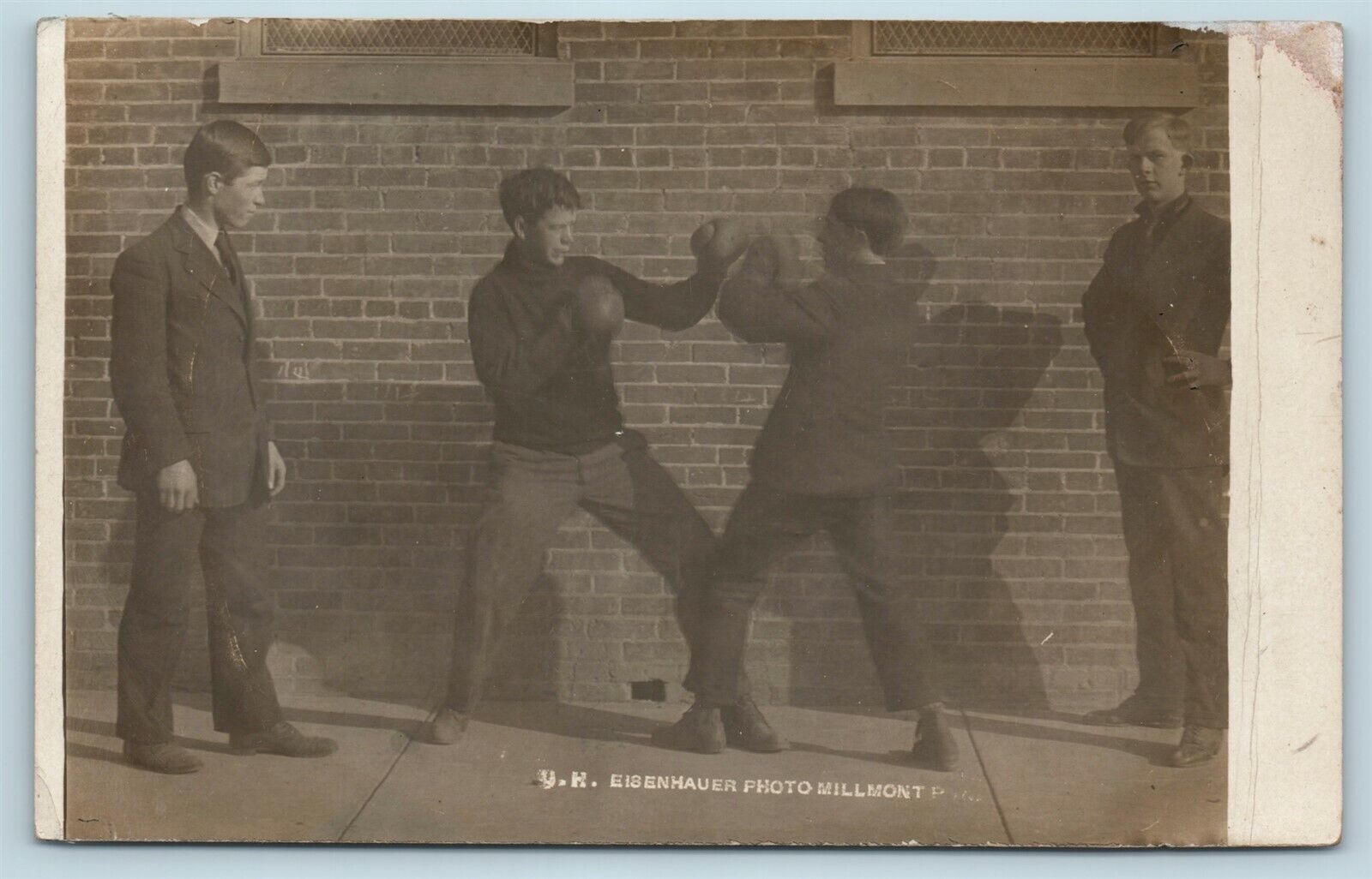 Postcard Millmont PA Boys Boxing RPPC UH Eisenhauer Real Photo c1910s G33
