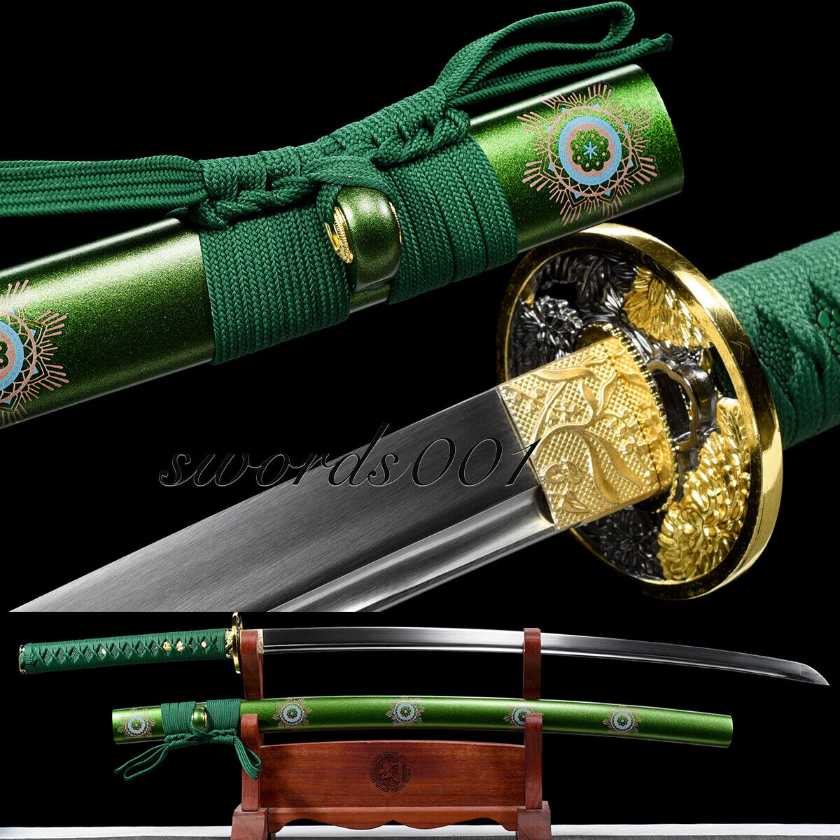  lucky green japanese samurai katana warrior sword carbon steel full tang sharp