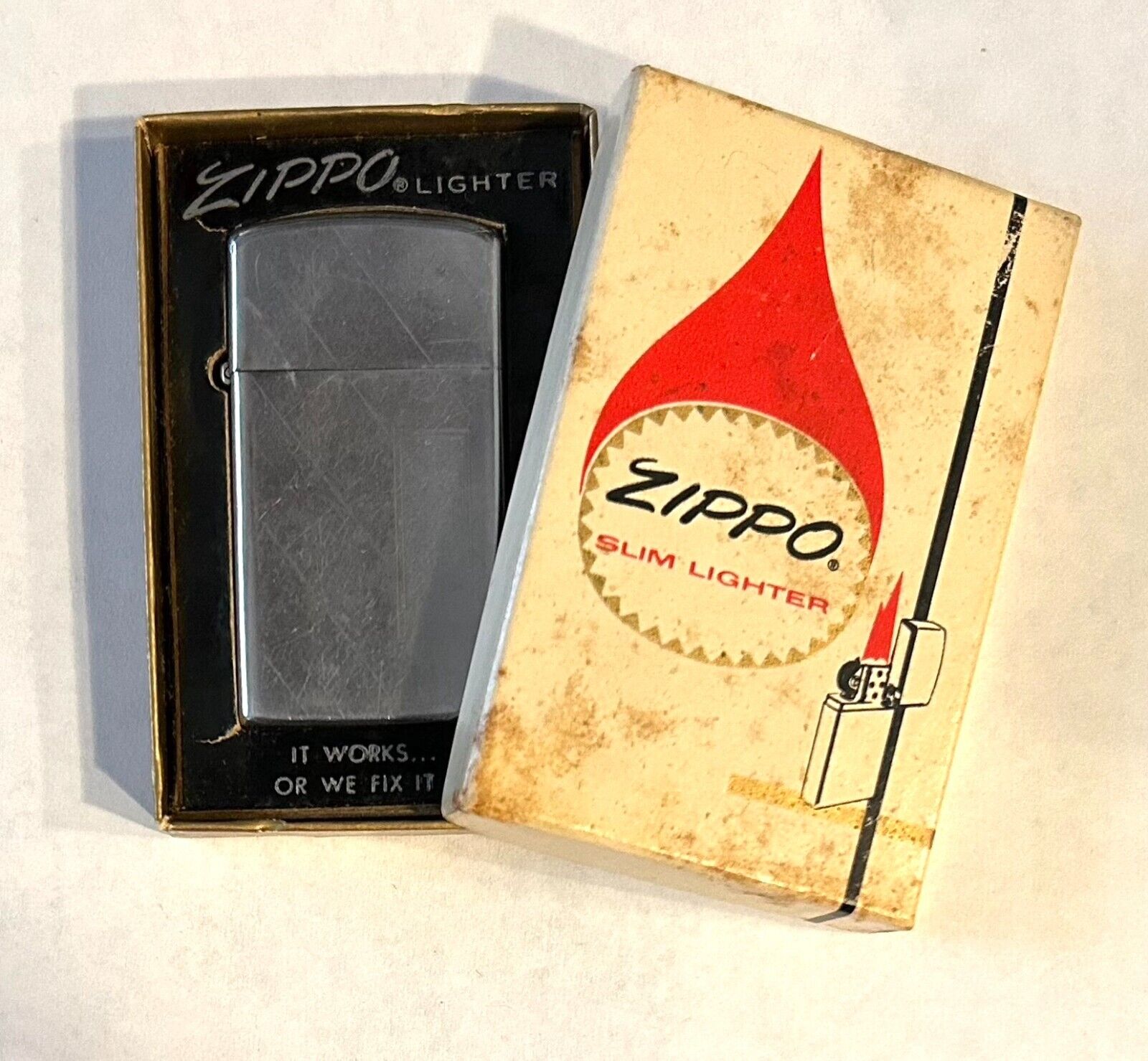 Vintage Slim Zippo Lighter Engraved Design In Original Box With Manual 1973