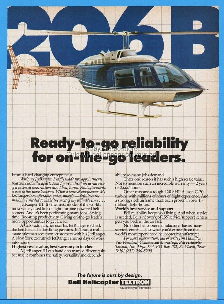 1986 Textron Bell Helicopter 206B Jet Ranger III Ready To Go Print Ad