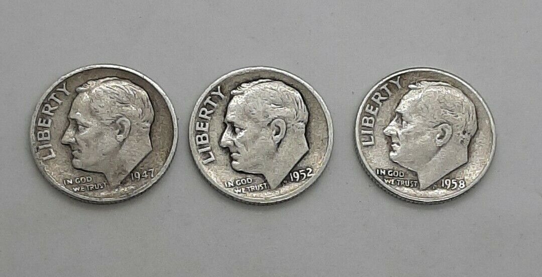 1947-1952 S -1958 D Roosevelt Dime - Mixed Condition Lot of 3