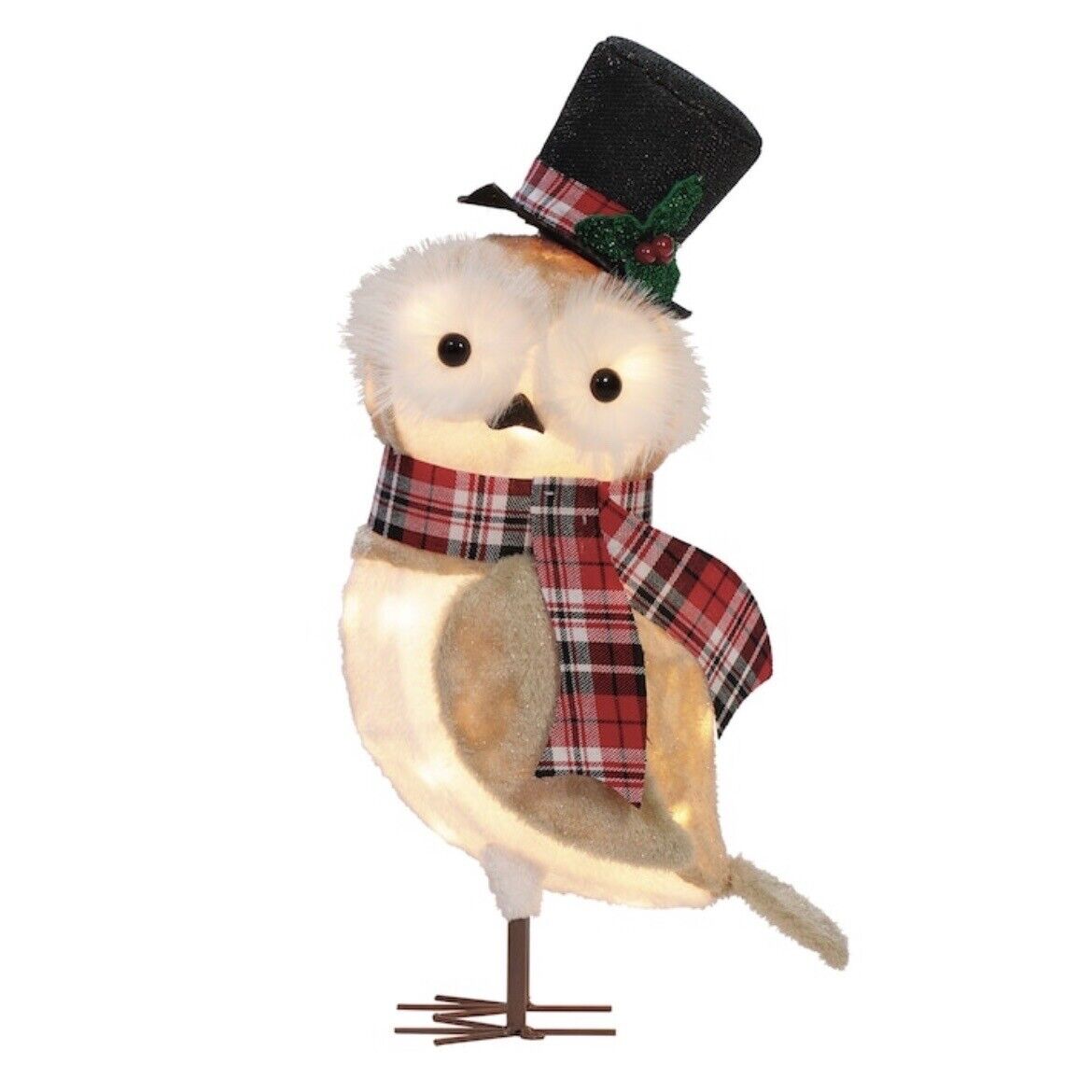 Holiday Living 24” White Owl with Scarf Hat Christmas Lighted Yard Art Decor NEW