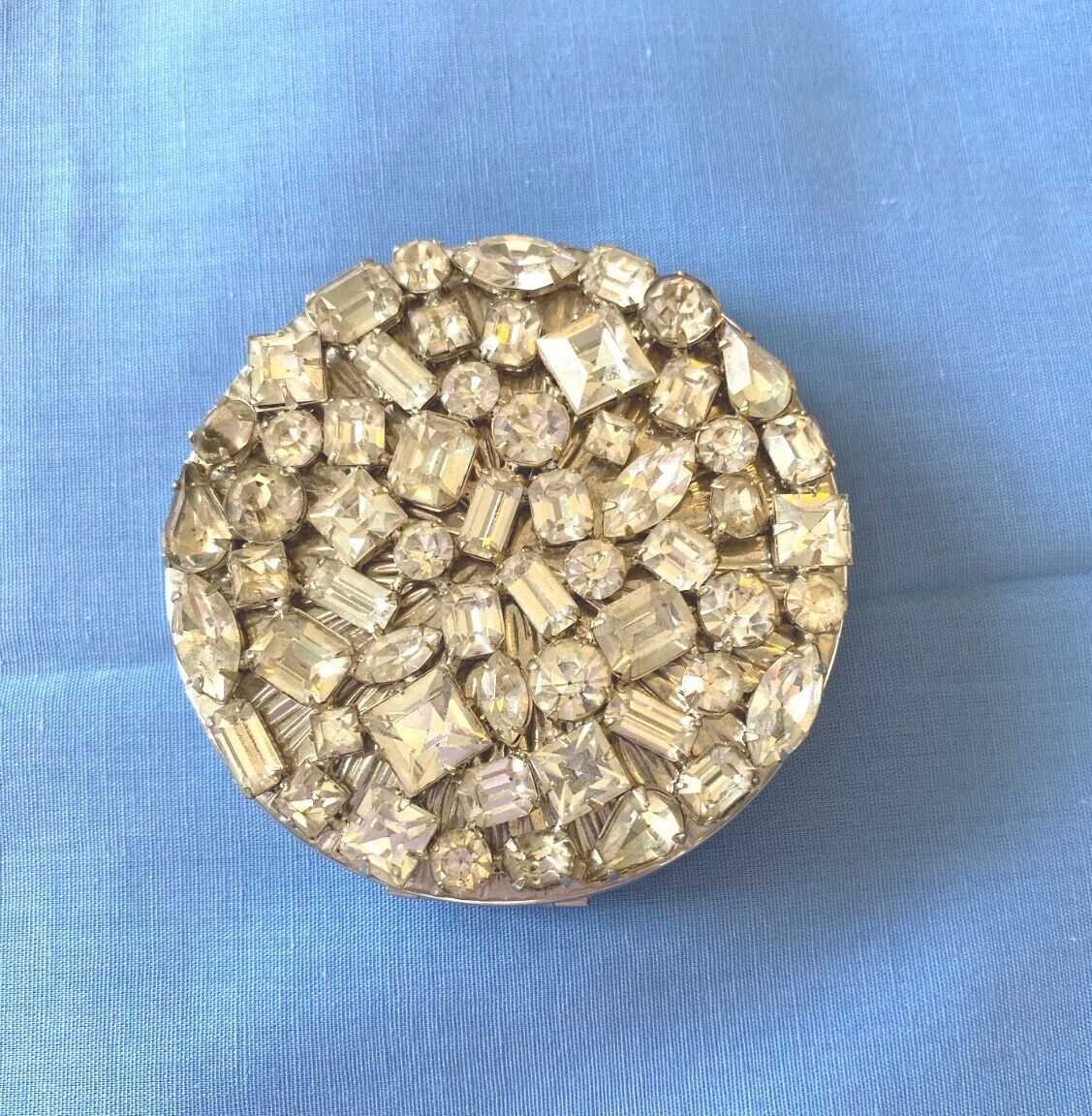 Stunning Vintage Rare Clear Rhinestone Compact With Mirror
