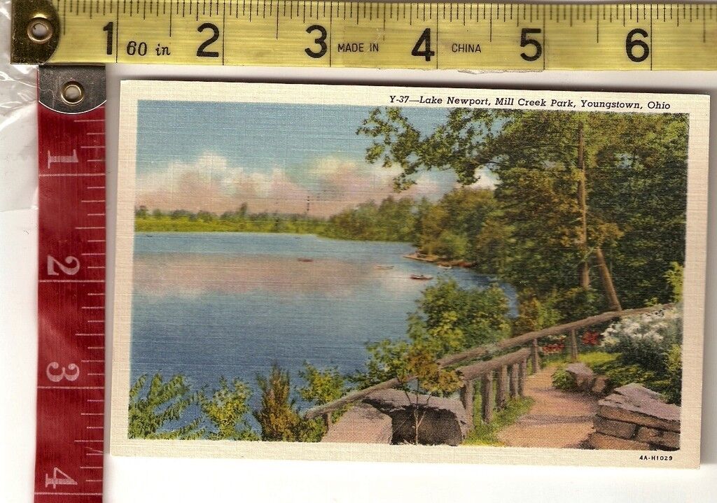 Vintage Linen post card Lake Newport Mill Creek Park Youngstown Ohio