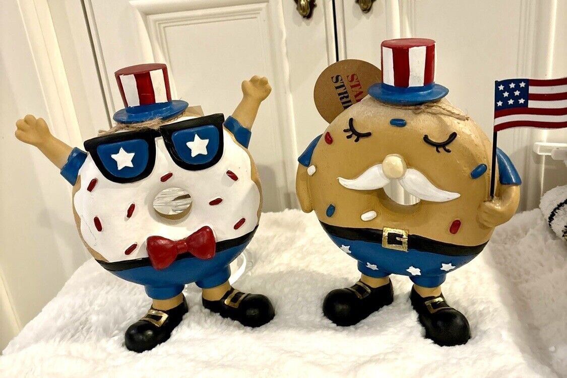 Stars & Stripes Patriotic “Donut  Guys”  Top Hat Flag Uncle Sam July 4th 9” NWT