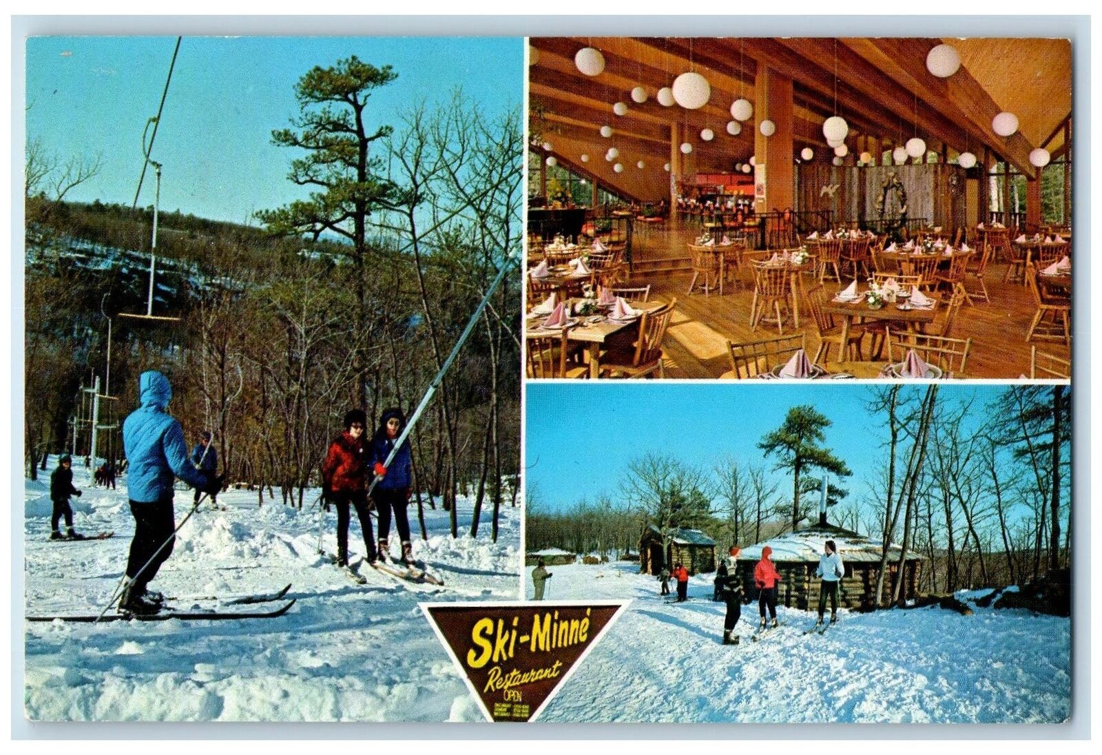 c1960\'s Ski Minne Restaurant Scene Lake Minnewaska New York NY Unposted Postcard