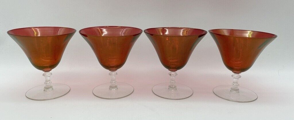 Set of 4 Vintage Seneca Ruby Red Champagne Wine Sherbet Glasses Stemware Crystal