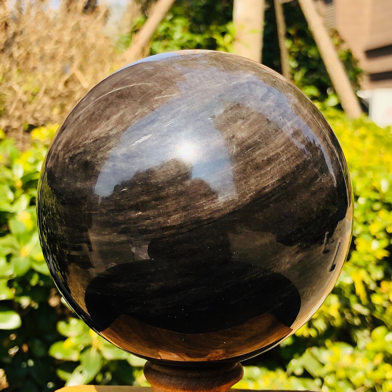 3.12LB Natural Silver Black Obsidian Sphere Quartz Crystal Ball Healing