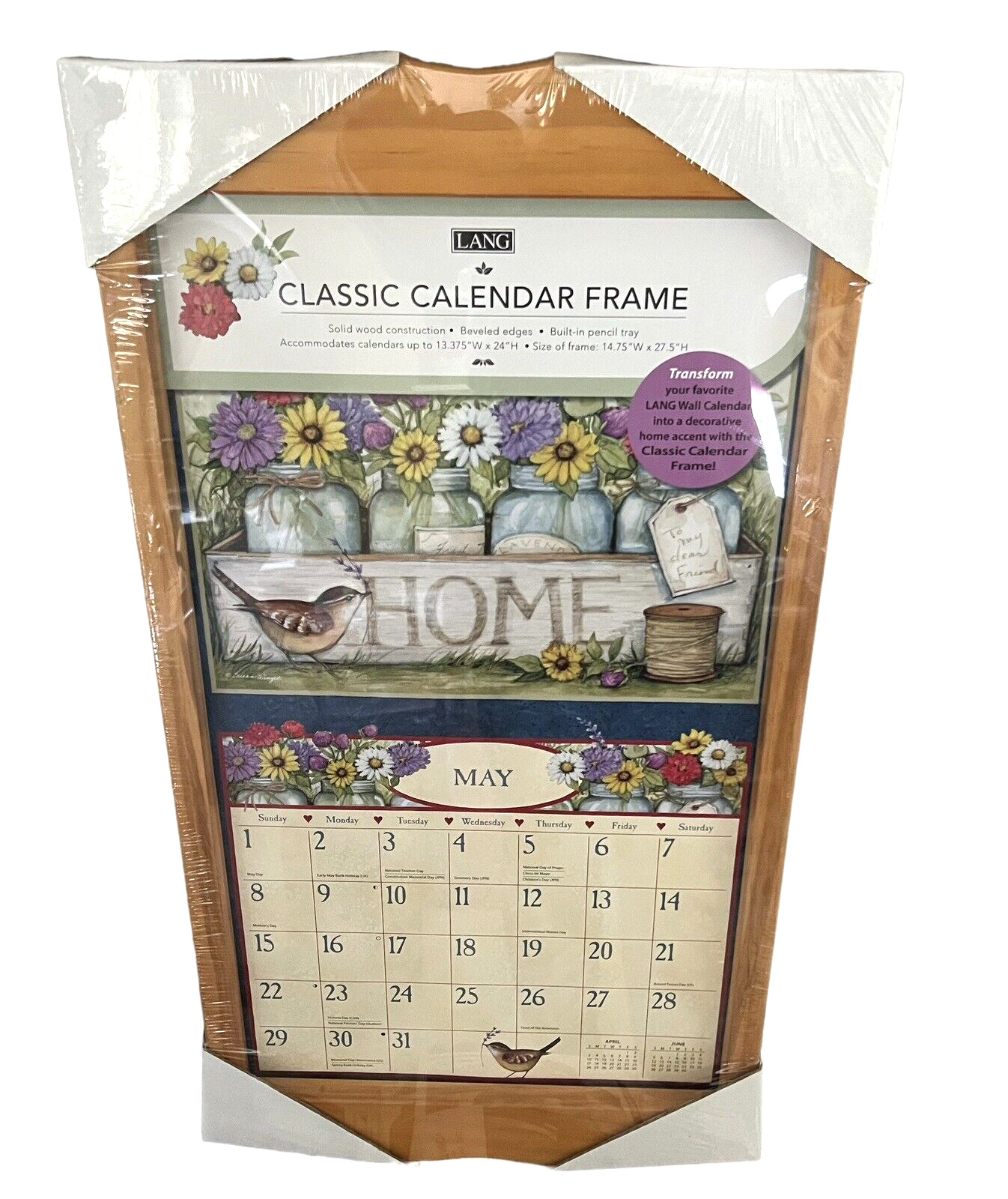 LANG Classic Calendar Frame Oak Large 14.75 x 27.5 New with Tiny Flaws Farmhouse