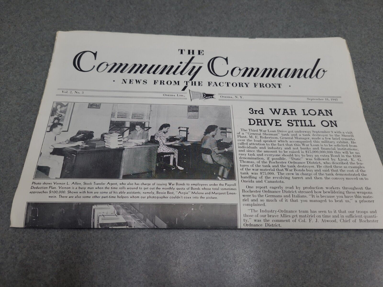 Community Commando News From The Factory Front  September 18 1943 Oneida NY