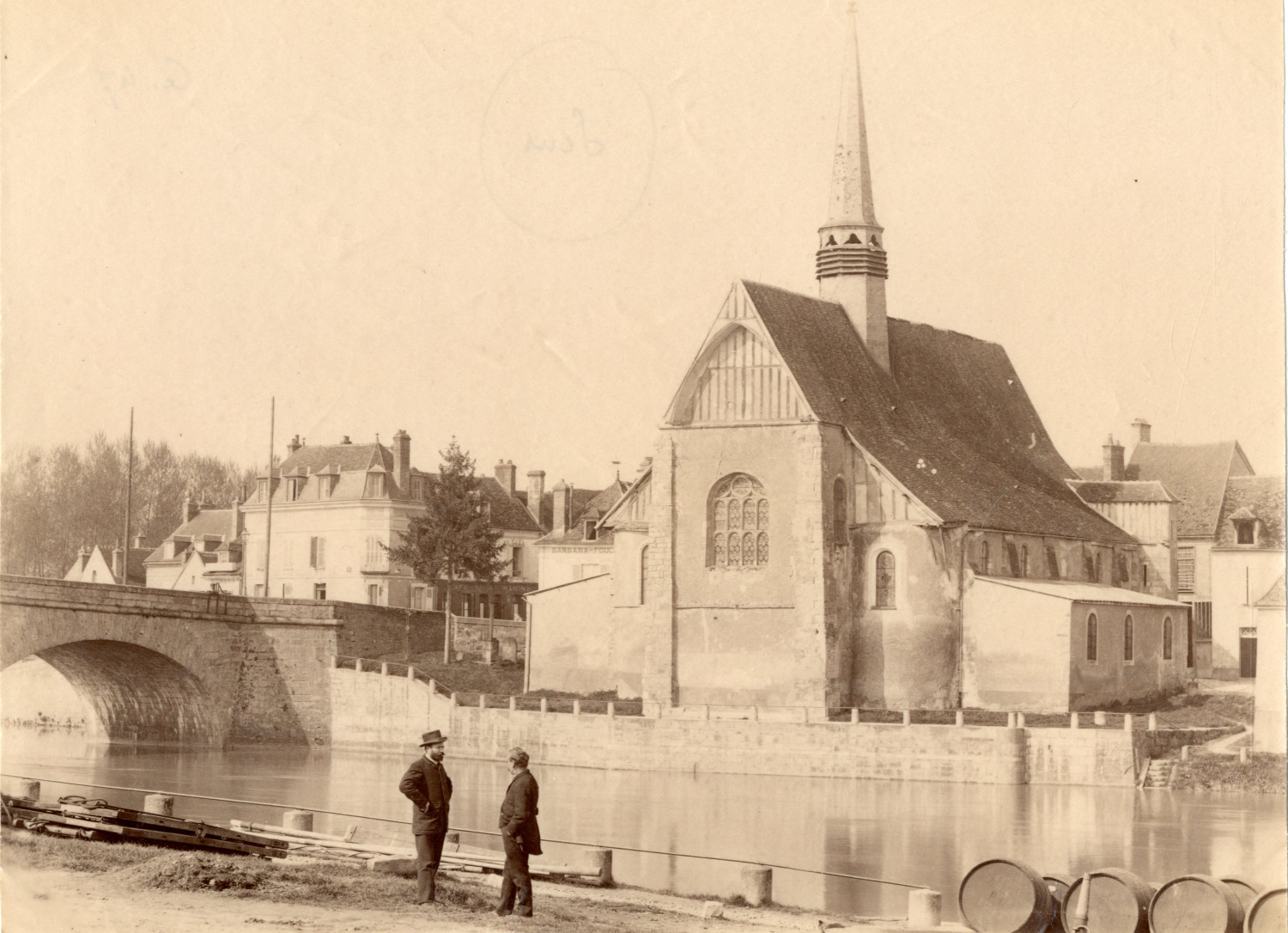 France, Sens, view of the church of Sainte-Mathie vintage albumen print Ti