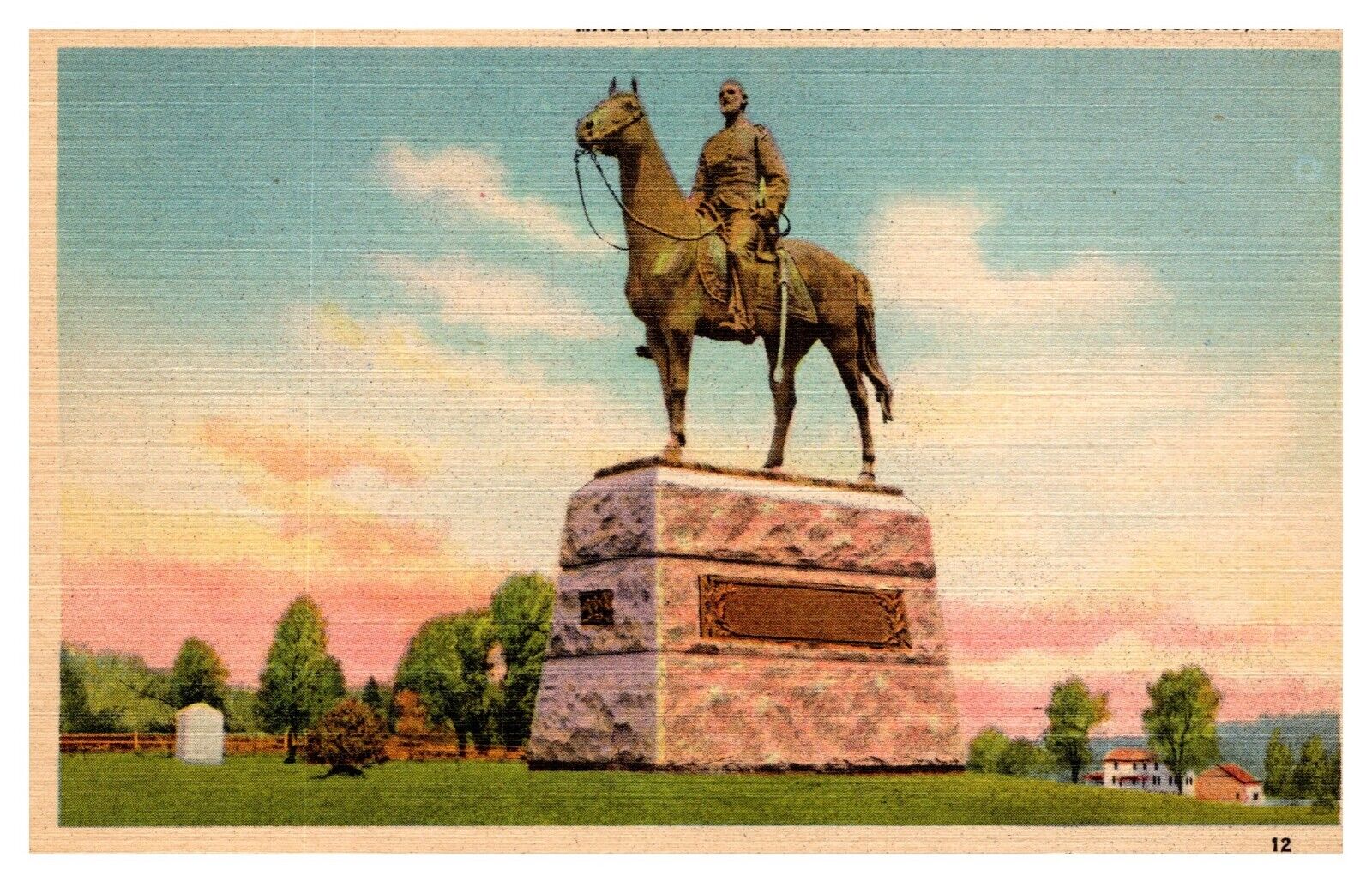 Gettysburg PA Pennsylvania Major General George G Meade Memorial Linen Postcard