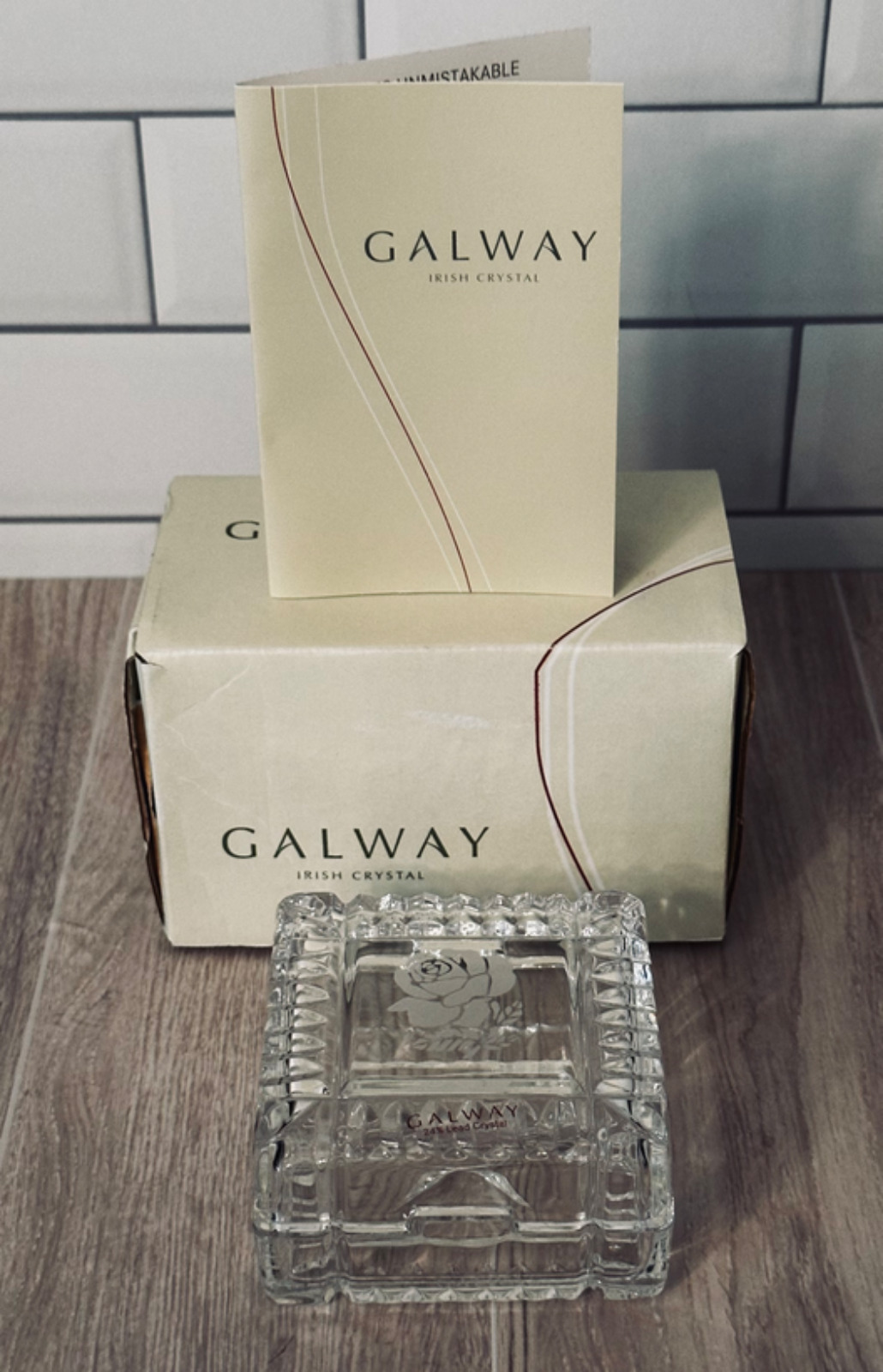 Galway Irish 24% Lead Crystal Etched Rose Trinket Box NIB with paperwork