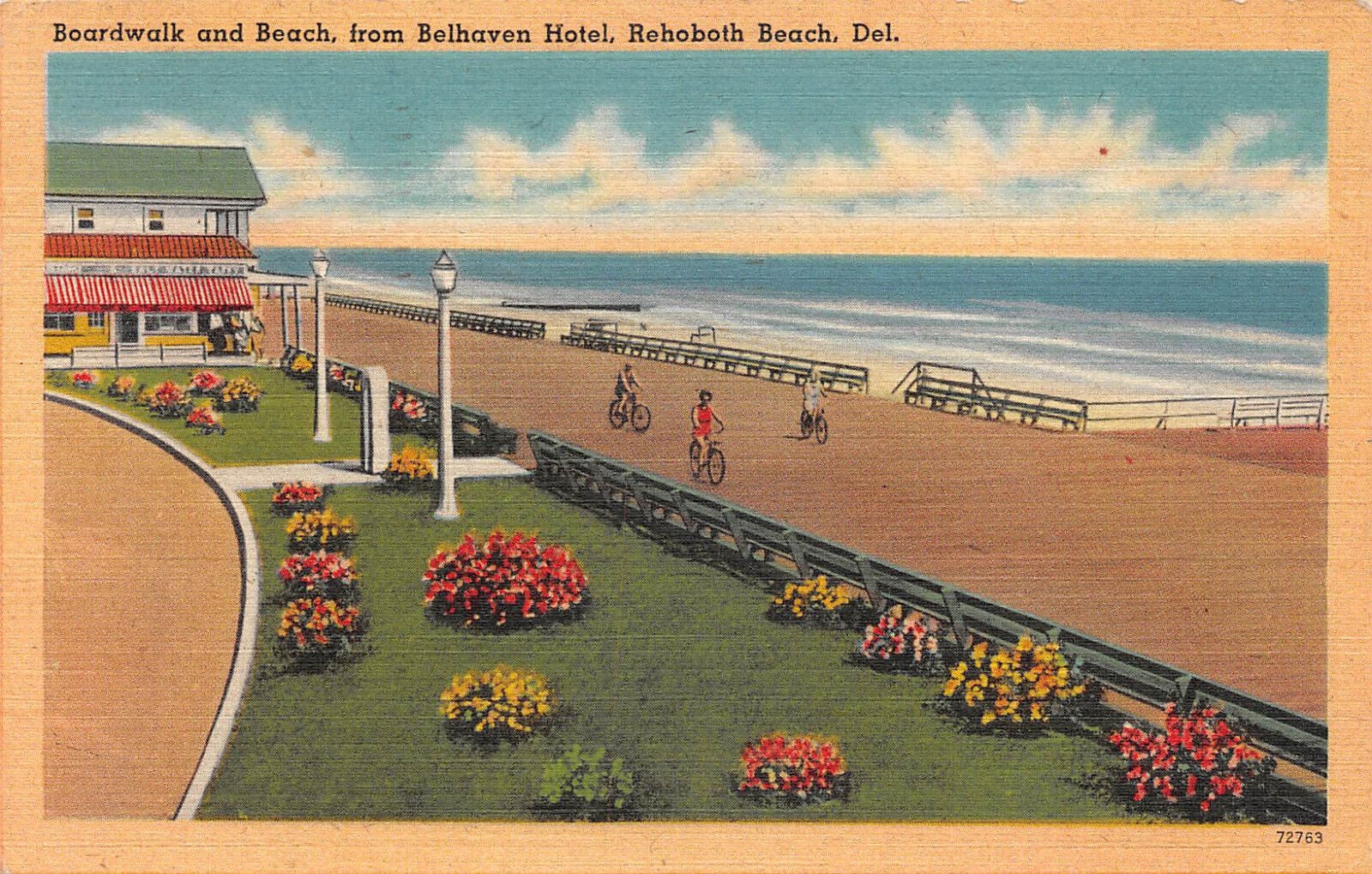 UPICK POSTCARD Boardwalk Beach Belhaven Hotel Rehoboth Beach Delaware 1947 Linen