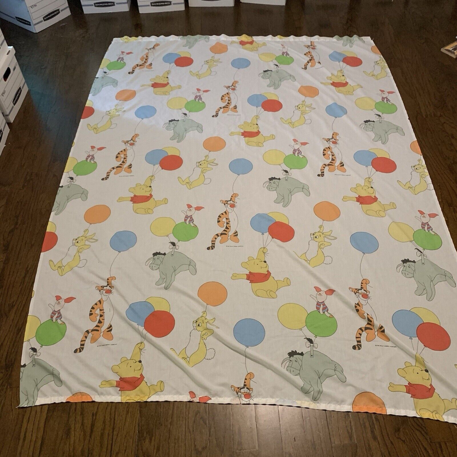 Vintage Winnie The Pooh Top Flat Sheet 93x68 Character Balloons Sears USA
