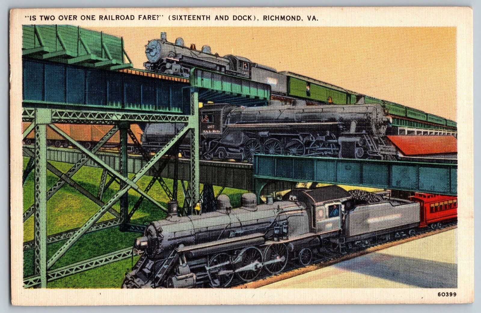 Richmond, Virginia - Is Two Over One Railroad Fare - Vintage Postcard - Posted