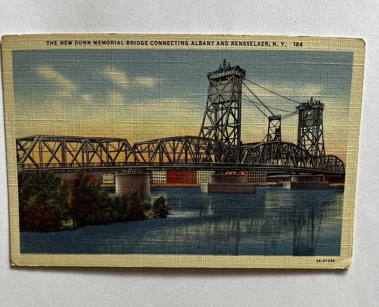 Dunn Memorial Bridge Albany New York ~ vintage linen postcard K8