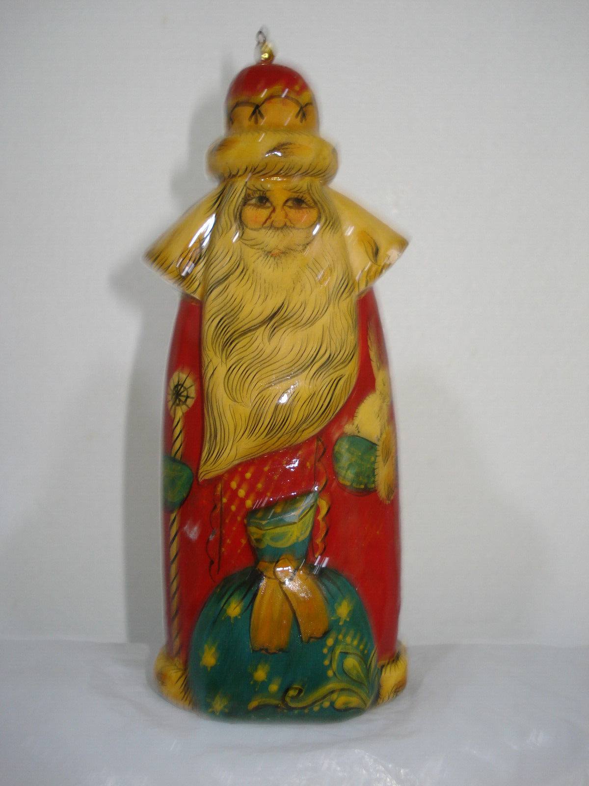 Signed Russian Hand Carved Lacquered  Christmas Santa Claus Vtg