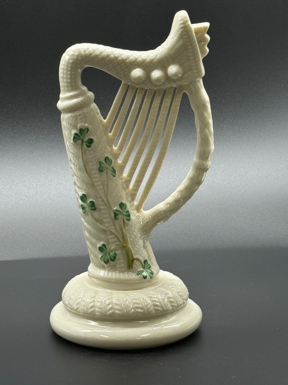Irish Belleek shamrock harp Figure