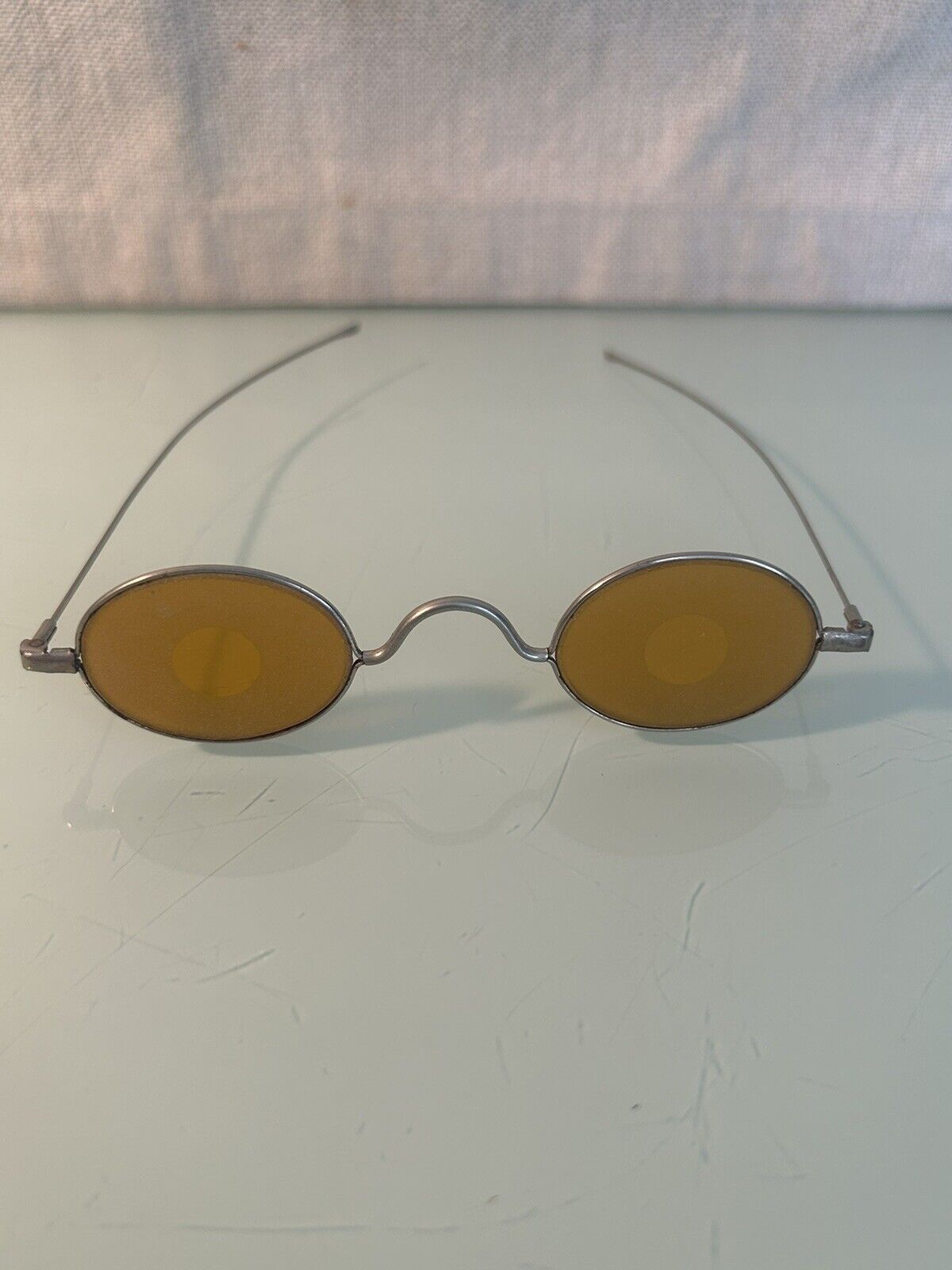 Antique Civil War Sharpshooter Eye Glasses Frosted Amber Lenses Wire Frames