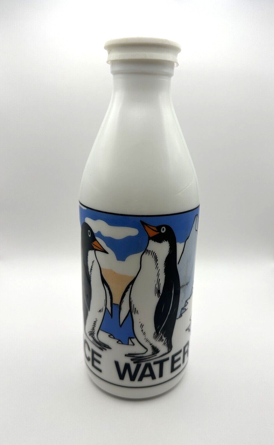 Vintage EGIZIA White Milk Glass Bottle w Penguins \